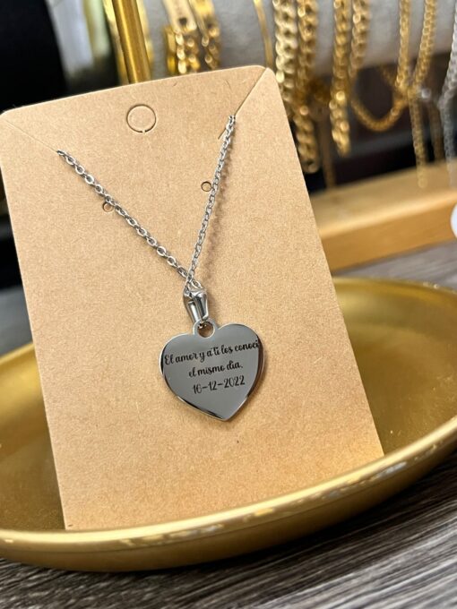 Collar corazón con fotograbado y  dedicatoria - Imagen 3